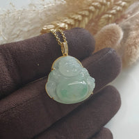 Highly Translucency Icy with Apple Green Jadeite "Laughing Buddha" Pendant (JAB005560) 5