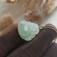 Highly Translucency Icy with Apple Green Jadeite "Laughing Buddha" Pendant (JAB005560) 6