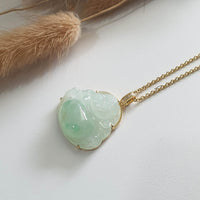 Highly Translucency Icy with Apple Green Jadeite "Laughing Buddha" Pendant (JAB005560) 2