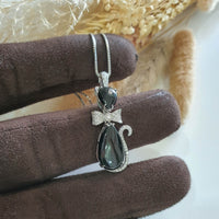 Highly Translucent Omphacite Jadeite "Dazzling Bowtie Cat" Pendant (JAB005653) 2