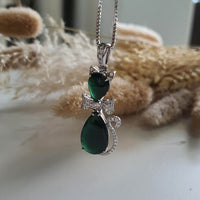 Highly Translucent Omphacite Jadeite "Dazzling Bowtie Cat" Pendant (JAB005653) 3