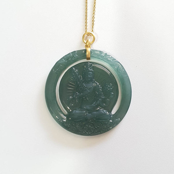 Highly Translucent Icy Bluish Green Jadeite "Manjushri" Pendant (JAB005708) 1