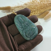 [Rare] Highly Translucent Icy Bluish Green Jadeite "1000 Arms Avalokiteshvara" Pendant (JAB005830) 4