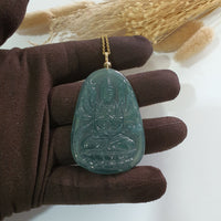 [Rare] Highly Translucent Icy Bluish Green Jadeite "1000 Arms Avalokiteshvara" Pendant (JAB005830) 2