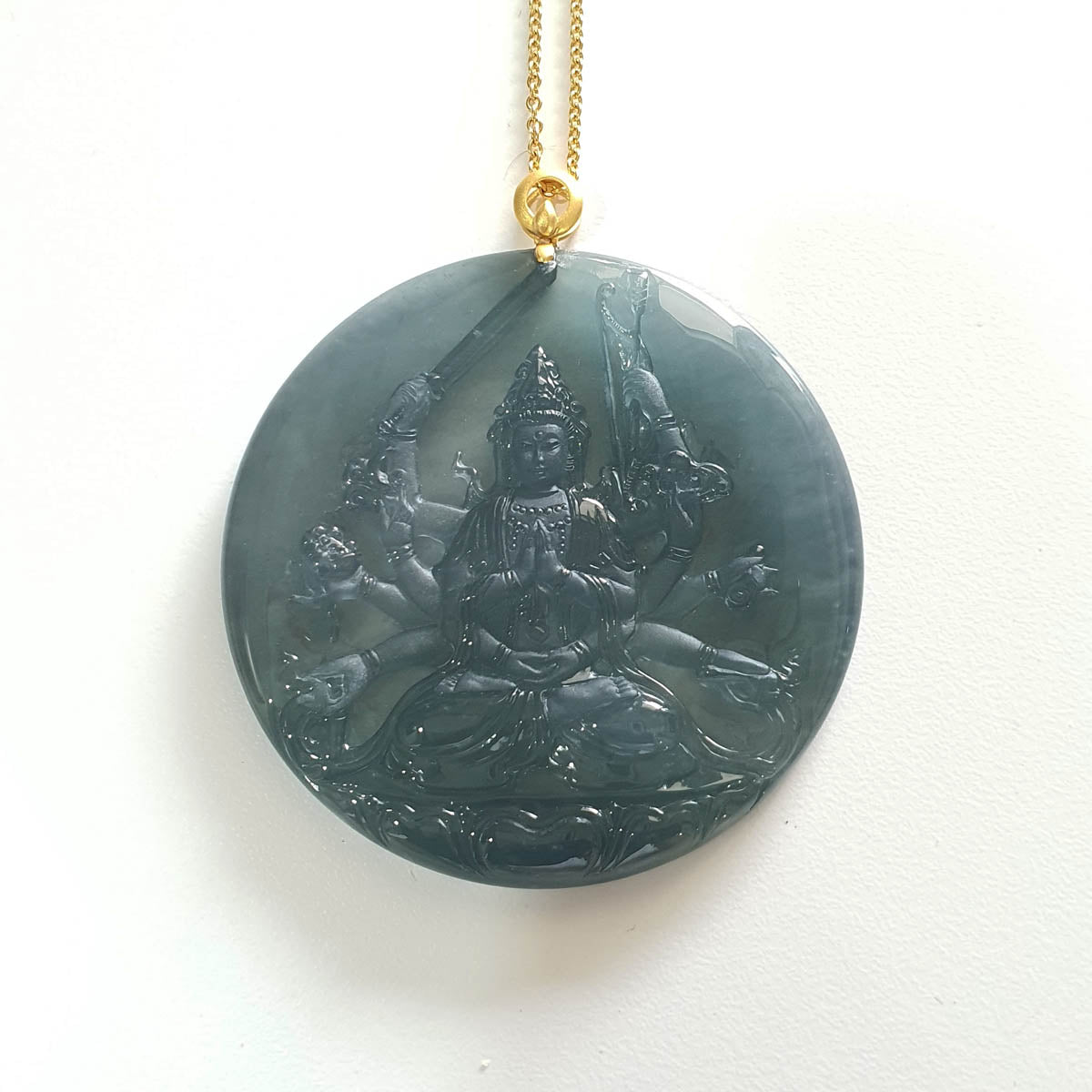 [Rare] Highly Translucent Icy Blue Jadeite "Cundi Bodhissattva" Pendant (JAB006062) 1