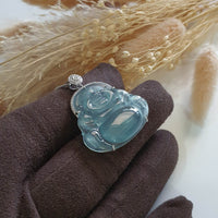 Highly Translucent Icy Blue "Laughing Buddha" Pendant (JAB006064) 3
