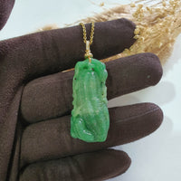 Translucent Brilliant Deep Green Jadeite “Auspicious Peanuts” Pendant (JAB006436) 9