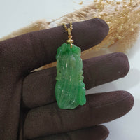 Translucent Brilliant Deep Green Jadeite “Auspicious Peanuts” Pendant (JAB006436) 3