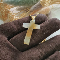 Translucent Icy and Icy Honey Yellowish Jadeite "Crucifix" Pendant (JAB006452) 6