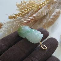 Good Translucency Icy Green and Yellow Jadeite "Auspicious Wealth Pixiu" (JAB006628) 2