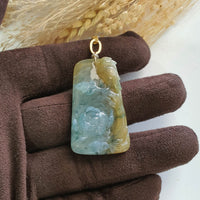 Good Translucency Icy Yellow and Bluish Green Jadeite “Joyful Bloom” Pendant (JAB006631) 1