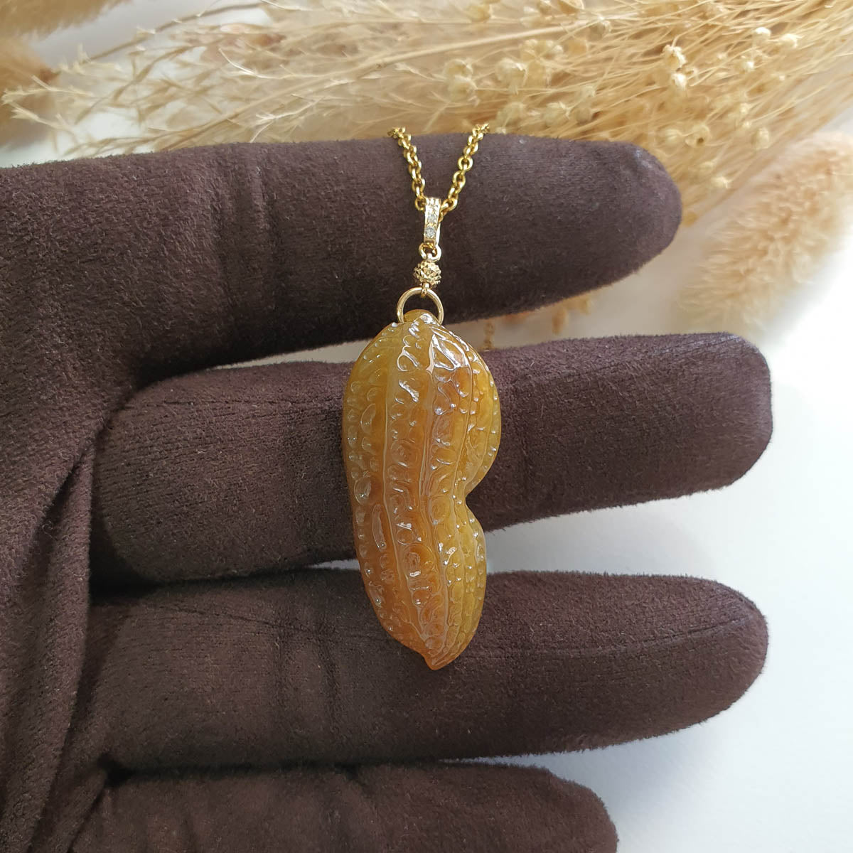Translucent Icy Yellow Jadeite “Golden Peanut” Pendant (JAB006960) 1