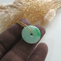 Translucent Green with Brilliant Green Jadeite "Auspicious Coin" Pendant (JAB007066) 5