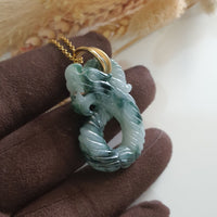 Translucent Bluish Flower Green Jadeite "Spiral 8 Dragon" Pendant (JAB007157) 5