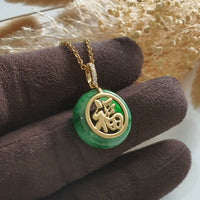 Translucent Brilliant Green Jadeite "Countless Blessing" Pendant (JAB007158) 2