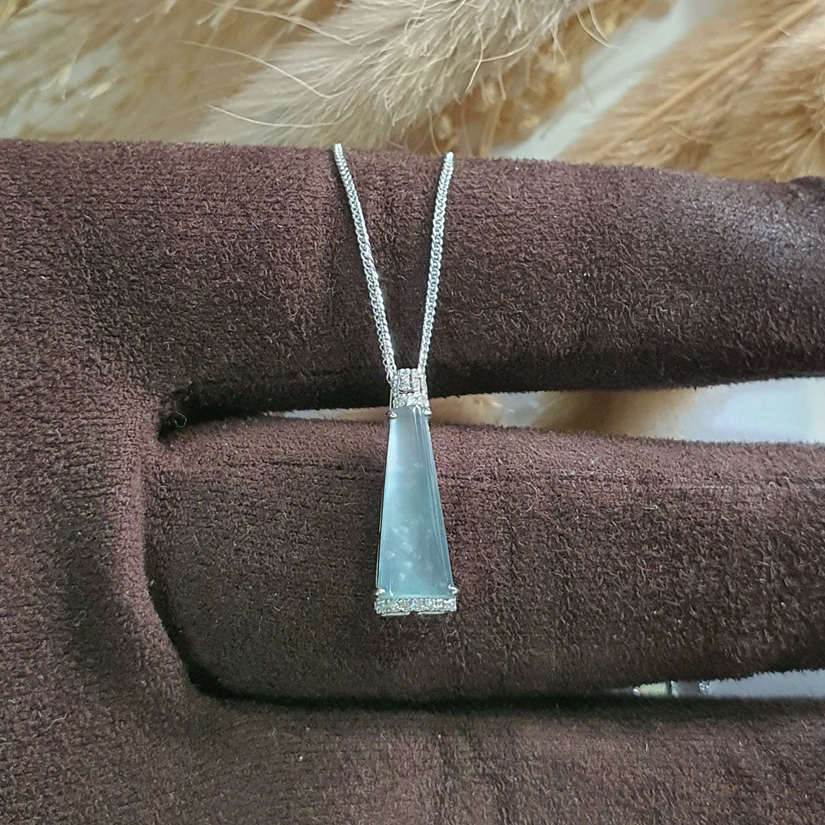 Highly Translucent Icy Light Blue Jadeite “Icy Trapezoid” Pendant (JAB007179) 1
