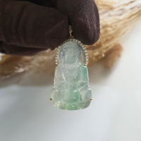 Highly Translucency Icy Apple Green Jadeite "Goddess of Mercy" Pendant (JAB007185) 9