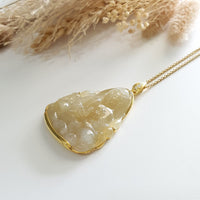 Good Translucency Icy Yellow Jadeite "Goddess of Mercy" Pendant (JAB007217) 10