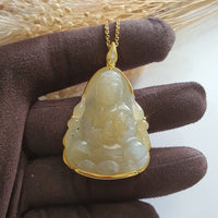Good Translucency Icy Yellow Jadeite "Goddess of Mercy" Pendant (JAB007217) 1
