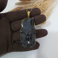 Translucent Icy Bluish Green Omphacite Jadeite "Mighty Guan Gong" Pendant (JAB007218) 2