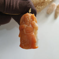Translucent Brilliant Orange Jadeite "Majestic Guan Gong" Pendant (JAB007258) 8