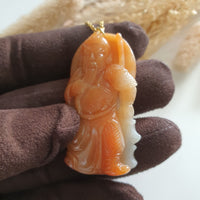 Translucent Brilliant Orange Jadeite "Majestic Guan Gong" Pendant (JAB007258) 6