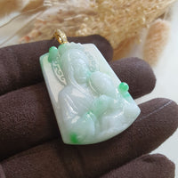 Translucent Green with Brilliant Green Jadeite "Mother Mary and Baby Jesus" Pendant (JAB007274) 3