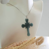 Good Translucency Icy Bluish Green Jadeite "Crucifix" Pendant (JAB007325) 8