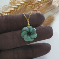 Translucent Icy Flower Green Jadeite “Eternity Knot” Pendant (JAB007399) 3