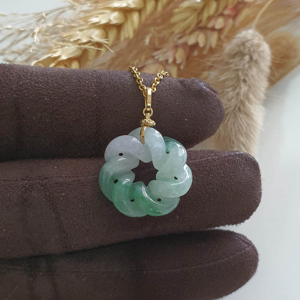 Translucent Icy Green with Lavender Jadeite “Eternity Knot” Pendant (JAB007400) 1