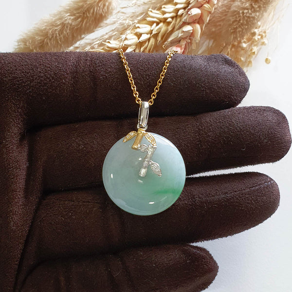 Translucent Green with Brilliant Apple Green Jadeite "Bamboo Blossom" Pendant (JAB007490) 1