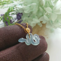 Highly Translucent Icy Blue Jadeite "Auspicious Snake" Pendant (JAB007546) 5