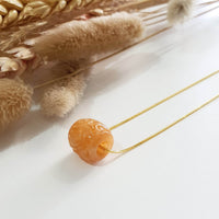 Good Translucency Icy Brilliant Orange Jadeite Carved "Ruyi & Coin" Barrel Pendant (JAB007548) 6