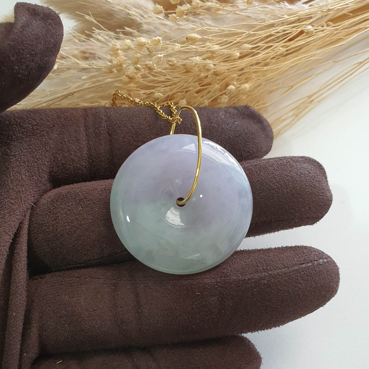 Translucent Icy Lavender and Green Jadeite “Eternal Fortune” Pendant (JAB007591) 1