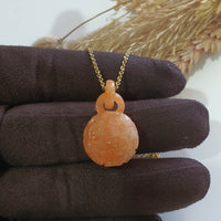 Translucent Icy Brilliant Orangey Jadeite "Interlocking Ruyi" Pendant (JAB007694) 4