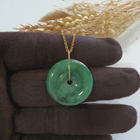 Translucent Flower Green Jadeite "Auspicious Coin" Pendant (JAB007705) 4