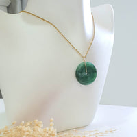 Translucent Flower Green Jadeite "Auspicious Coin" Pendant (JAB007705) 9