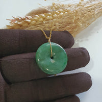 Translucent Flower Green Jadeite "Auspicious Coin" Pendant (JAB007705) 5