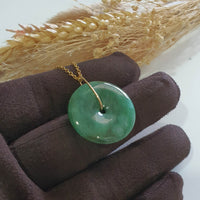 Translucent Flower Green Jadeite "Auspicious Coin" Pendant (JAB007705) 2
