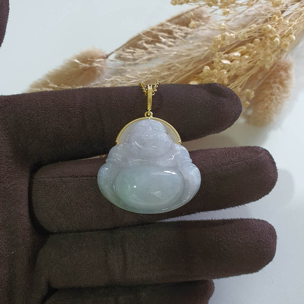 Good Translucency Icy Lavender with Green "Laughing Buddha" Pendant (JAB007820) 1