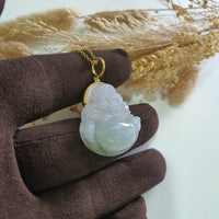 Good Translucency Icy Lavender with Green "Laughing Buddha" Pendant (JAB007820) 2