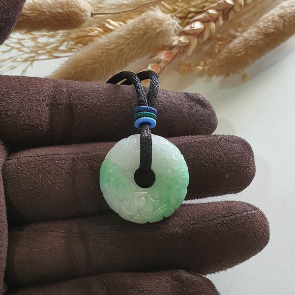 Translucent Icy Apple Green with White Jadeite "Ruyi & Flower" Pendant (JAB007822) 1