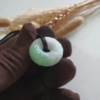 Translucent Icy Apple Green with White Jadeite "Ruyi & Flower" Pendant (JAB007822) 6