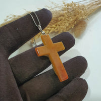 Translucent Orangey and Yellow Jadeite "Crucifix" Pendant (JAB007855) 5