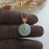 Good Translucent Icy Bright Green Jadeite Donut "Cherry Blossom" Pendant (JAB007878) 1