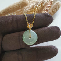 Good Translucent Icy Bright Green Jadeite Donut "Cherry Blossom" Pendant (JAB007878) 4