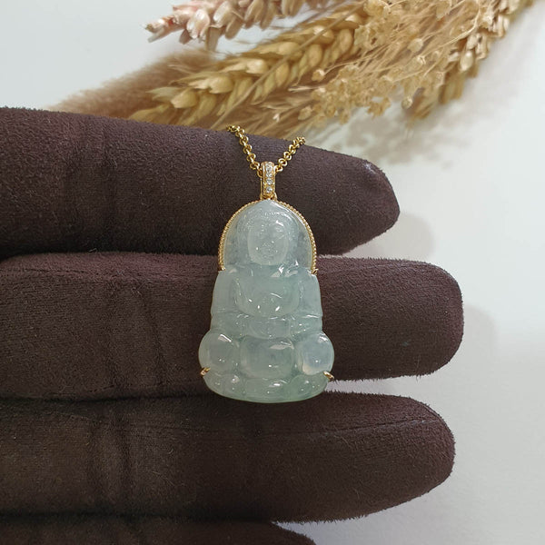 Highly Translucent Icy with Green Jadeite "Goddess of Mercy" Pendant (JAB007936) 1