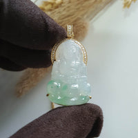 [Rare] Good Translucency Icy Apple Green Jadeite "Goddess of Mercy" Pendant (JAB007938) 7