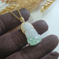 [Rare] Good Translucency Icy Apple Green Jadeite "Goddess of Mercy" Pendant (JAB007938) 4