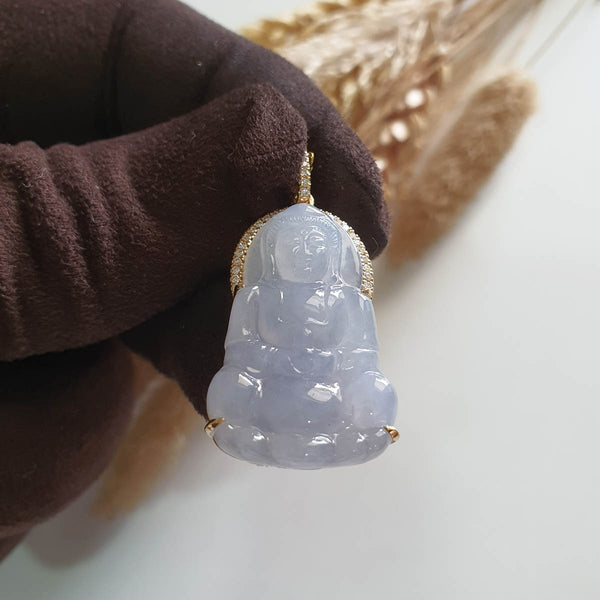 [Rare] Good Translucency Icy Lavender Jadeite "Goddess of Mercy" Pendant (JAB007960) 1